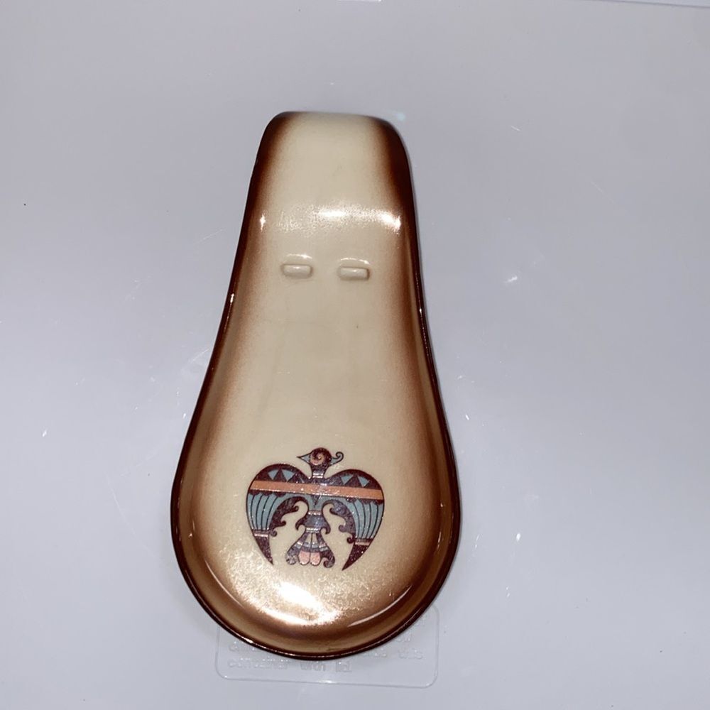 Sims USA Vintage Abstract Eagle Large Ceramic Brown And Cream Spoon Rest